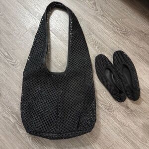 Set: Black Mesh Tote Bag and Flats